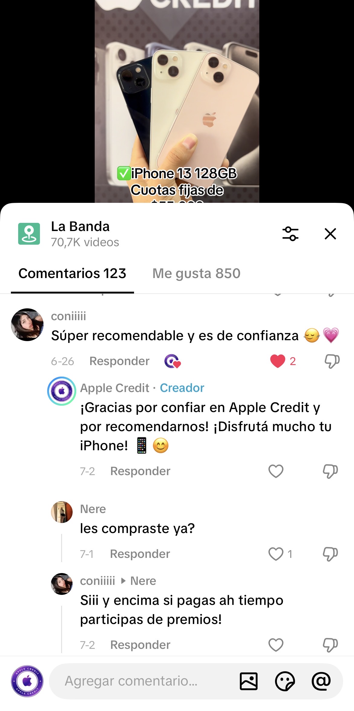 Coni con su iPhone 14 128GB financiado con Plan DNI en Apple Credit